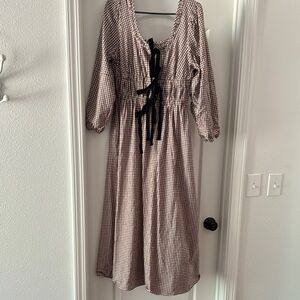 Elegant Checkered Dress with Black Accents